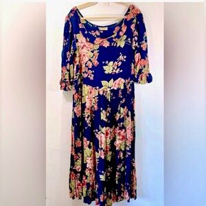 Vtg. 90s Alexander Brown midi Cottagecore Garden Girl Floral Ruffle dress.Size L